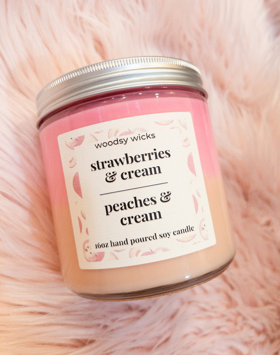 Strawberries & cream + Peaches & cream Candle - 16oz Cotton Wick - Soy Wax Candle